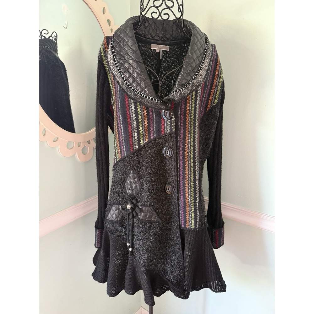 Liquid by Sioni Artsy Funky Whimsical Goth Boho Punk Sweater Cardigan Jacket S